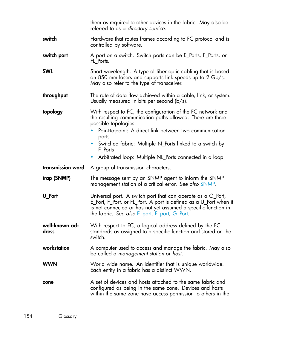 Topology, Zone, U_port | Switch, Trap (snmp) | IBM AA-RWF3A-TE User Manual | Page 154 / 159