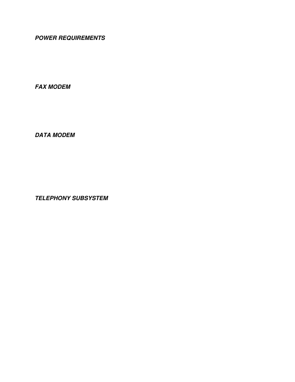 Power requirements, Fax modem, Data modem | Telephony subsystem | IBM 715 P/N - 13H6715 User Manual | Page 42 / 47