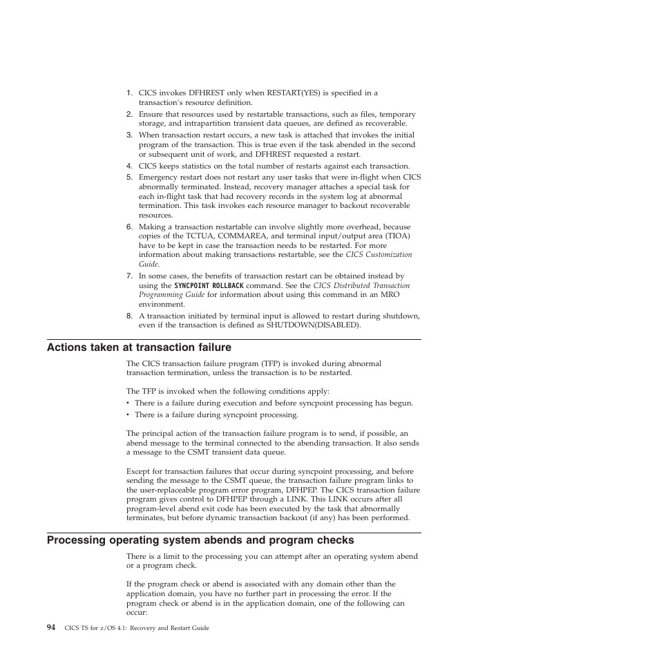 Actions taken at transaction failure | IBM SC34-7012-01 User Manual | Page 106 / 268