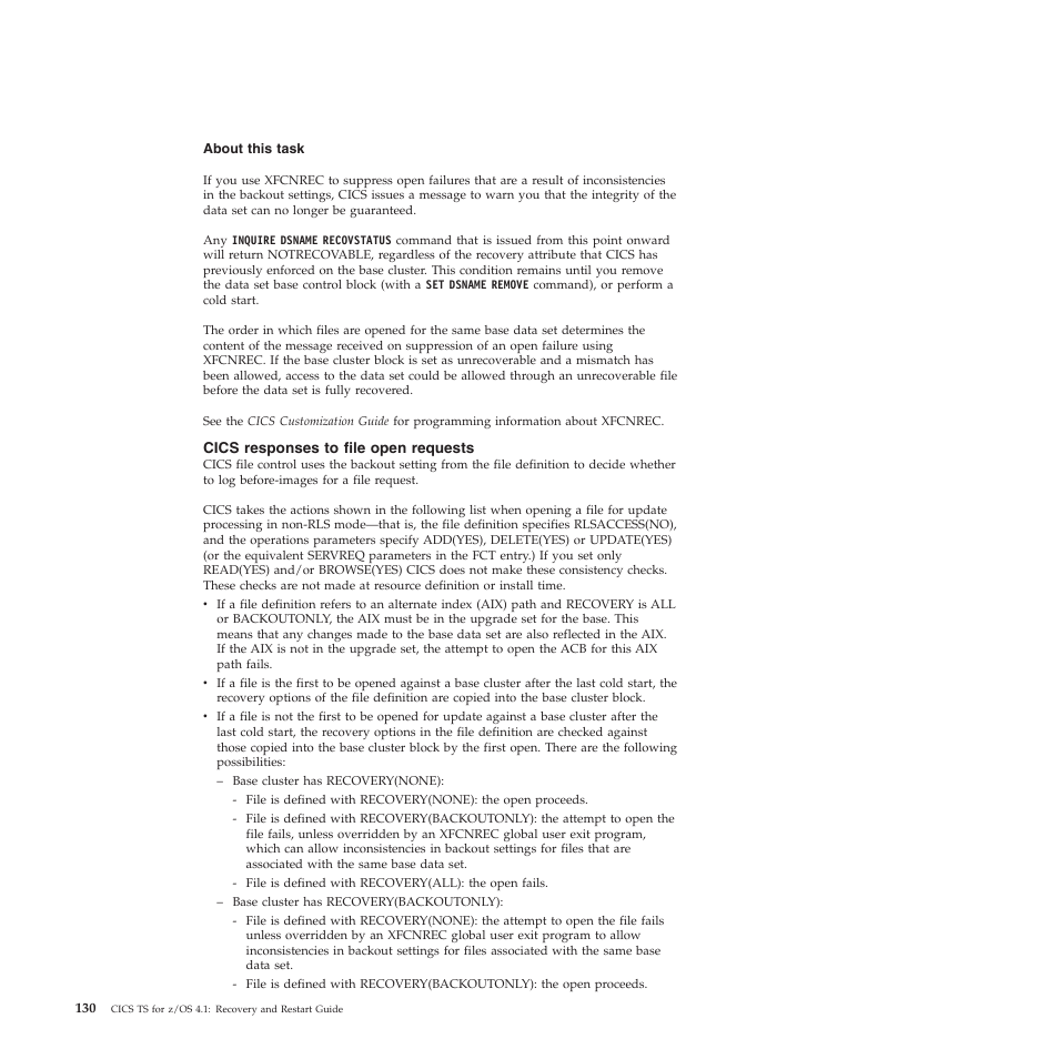 Cics responses to file open requests | IBM SC34-7012-01 User Manual | Page 142 / 268