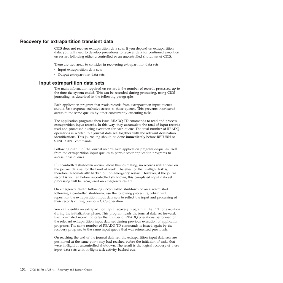 Recovery for extrapartition transient data, Input extrapartition data sets | IBM SC34-7012-01 User Manual | Page 146 / 268