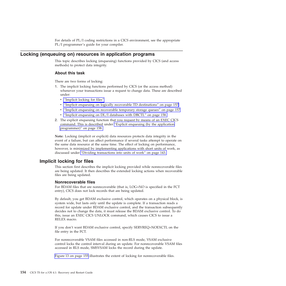 Implicit locking for files, Nonrecoverable files | IBM SC34-7012-01 User Manual | Page 166 / 268