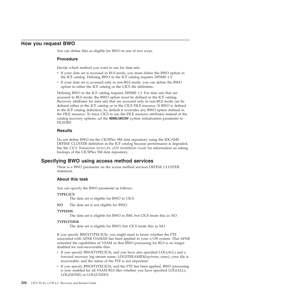 How you request bwo, Specifying bwo using access method services | IBM SC34-7012-01 User Manual | Page 218 / 268