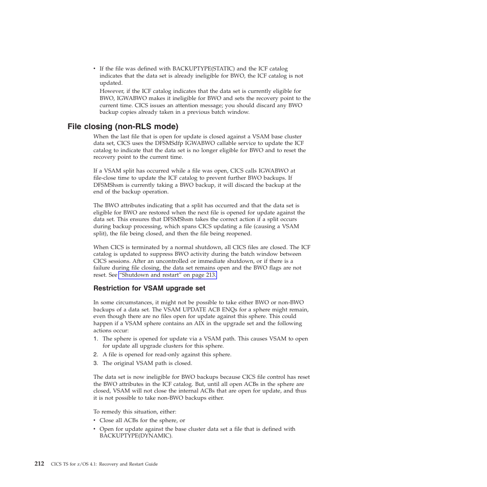 File closing (non-rls mode) | IBM SC34-7012-01 User Manual | Page 224 / 268