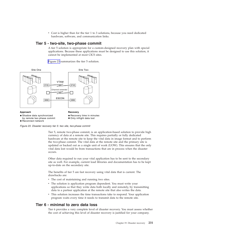 Tier 5 - two-site, two-phase commit, Tier 6 - minimal to zero data loss | IBM SC34-7012-01 User Manual | Page 243 / 268