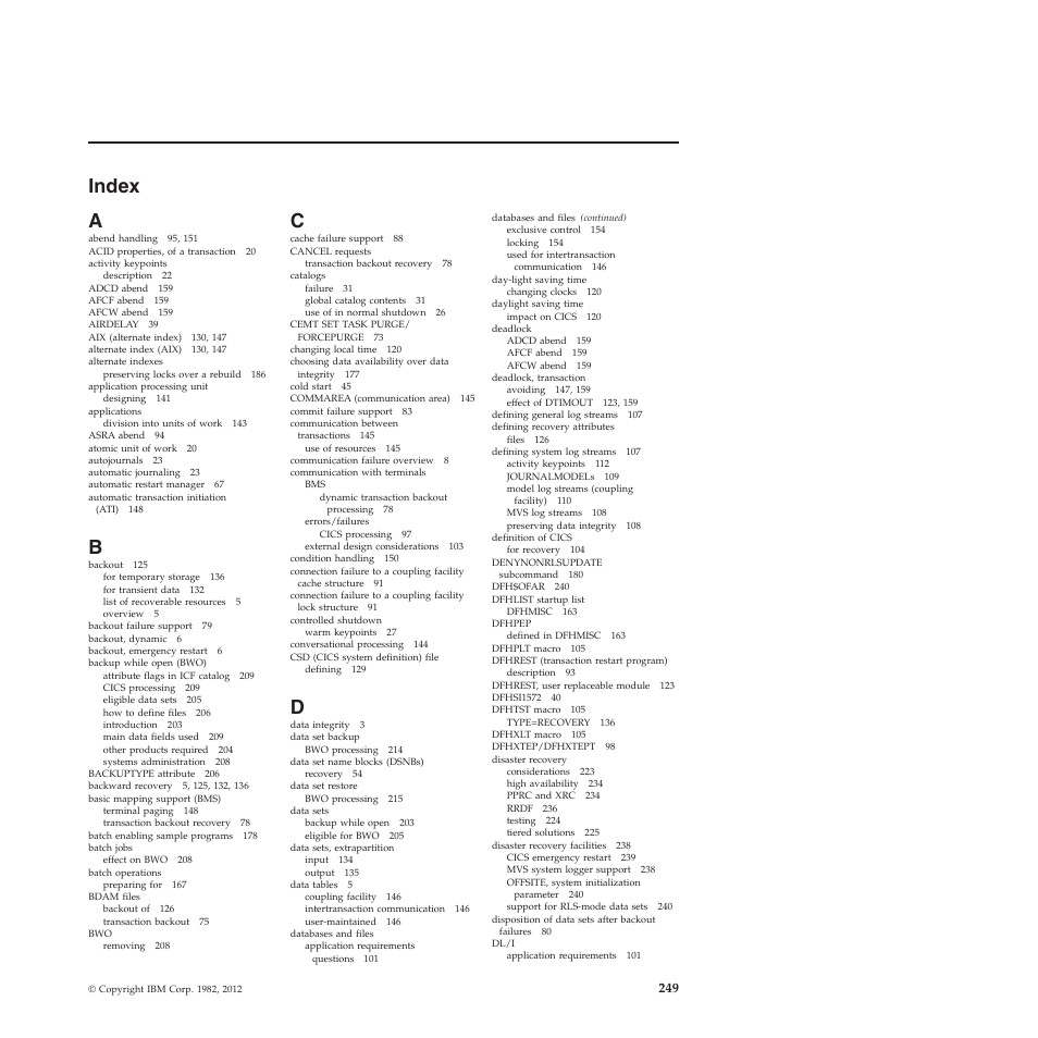 Index, Index a | IBM SC34-7012-01 User Manual | Page 261 / 268