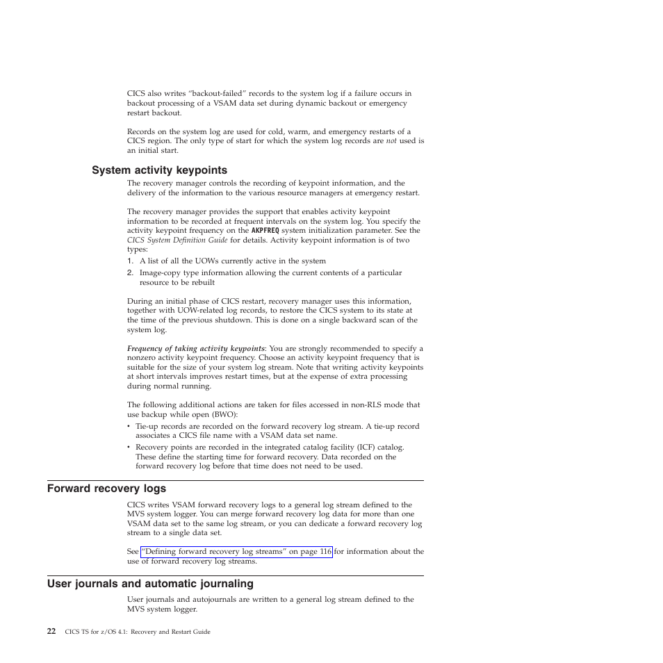 System activity keypoints, Forward recovery logs, User journals and automatic journaling | IBM SC34-7012-01 User Manual | Page 34 / 268