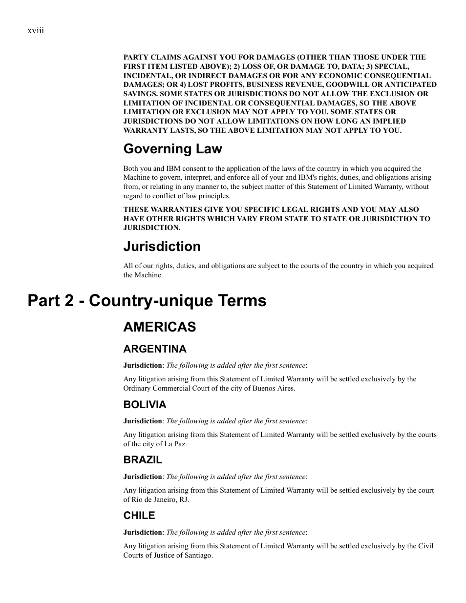 Governing law, Jurisdiction, Part 2 - country-unique terms | Americas | IBM 24R9718 IB User Manual | Page 18 / 59