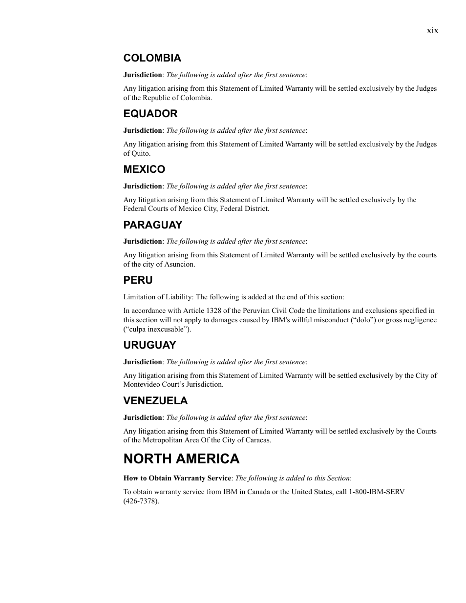 North america, Colombia, Equador | Mexico, Paraguay, Peru, Uruguay, Venezuela | IBM 24R9718 IB User Manual | Page 19 / 59