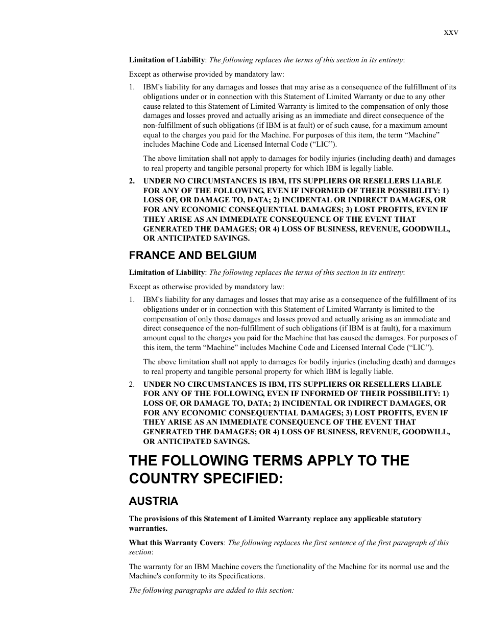 The following terms apply to the country specified, France and belgium, Austria | IBM 24R9718 IB User Manual | Page 25 / 59