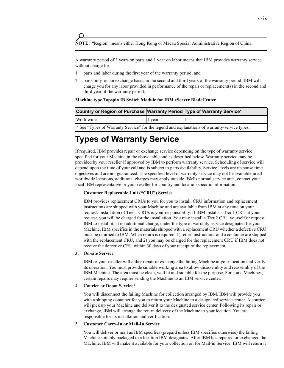 Types of warranty service | IBM 24R9718 IB User Manual | Page 29 / 59