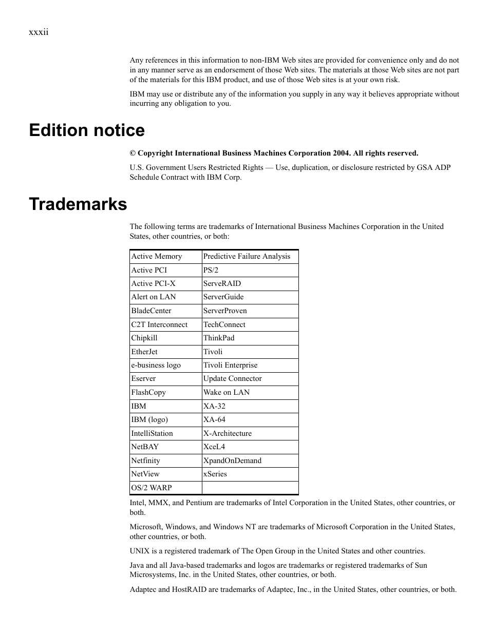Edition notice, Trademarks | IBM 24R9718 IB User Manual | Page 32 / 59