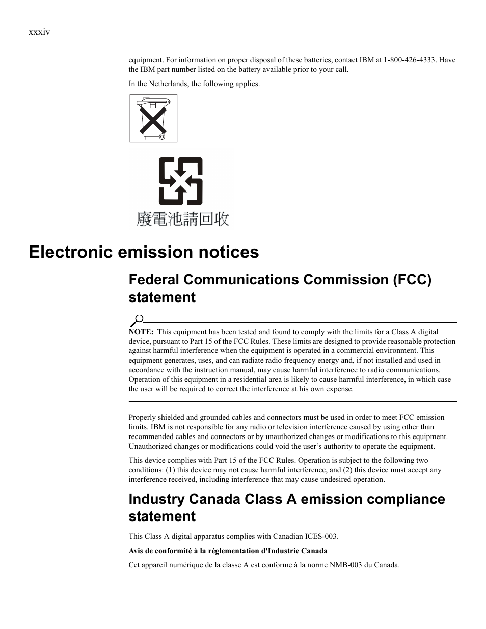 Electronic emission notices, Federal communications commission (fcc) statement | IBM 24R9718 IB User Manual | Page 34 / 59