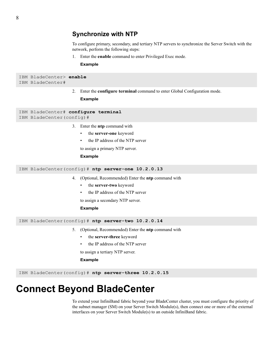 Connect beyond bladecenter, Synchronize with ntp | IBM 24R9718 IB User Manual | Page 52 / 59