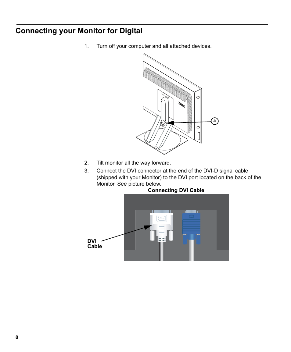 Connecting your monitor for digital | IBM L190P User Manual | Page 10 / 38