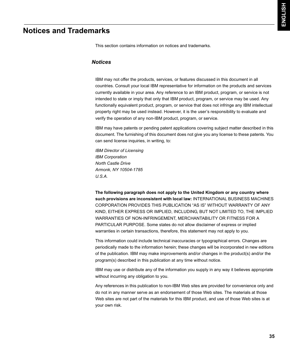 Notices and trademarks, Notices | IBM L190P User Manual | Page 37 / 38