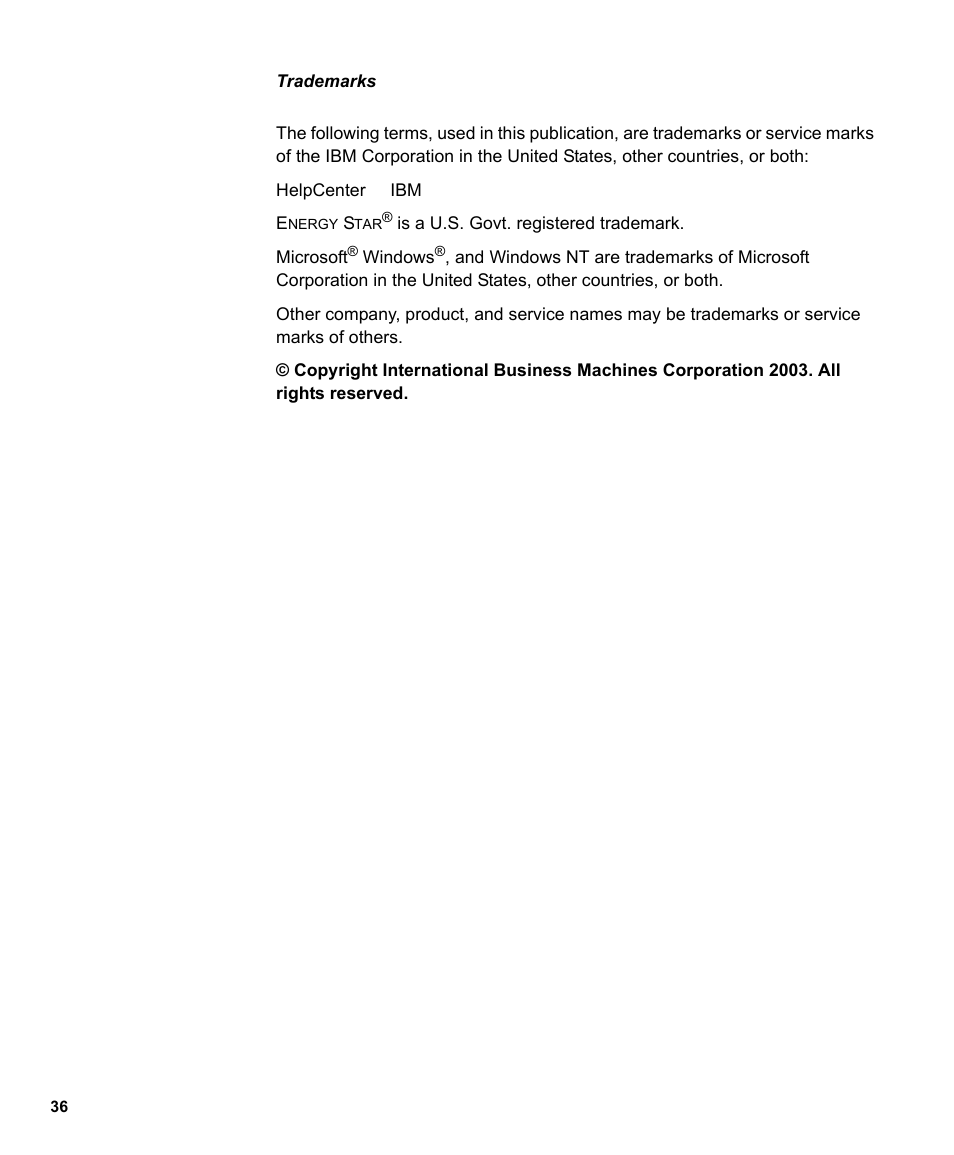 Trademarks | IBM L190P User Manual | Page 38 / 38