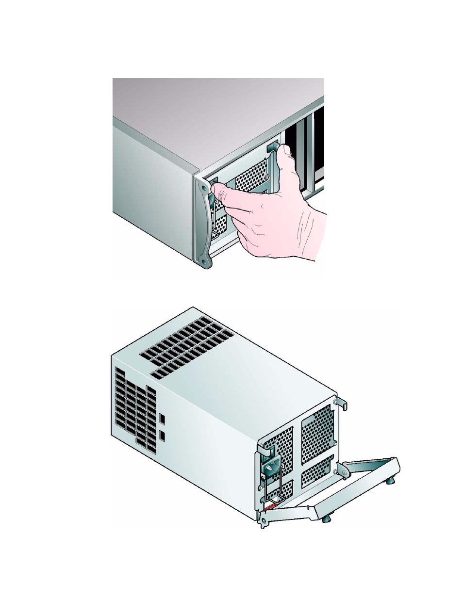 E together, Figure 4–2, And open the handle to cam | Psu out of the enclosure, Figure 4–3, Psu handle | IBM DCS9550 1S1 User Manual | Page 62 / 79