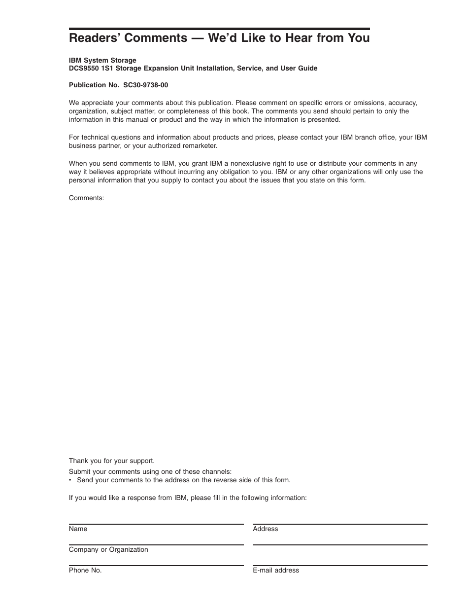 Readers comments, Readers, Comments | We’d, Like, Hear, From | IBM DCS9550 1S1 User Manual | Page 76 / 79