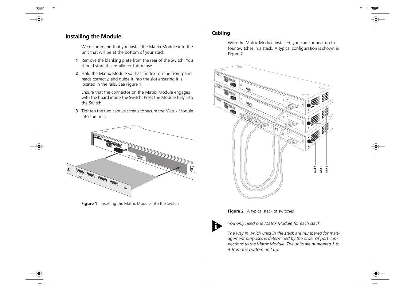 Installing the module, Cabling | IBM 8271 User Manual | Page 2 / 6