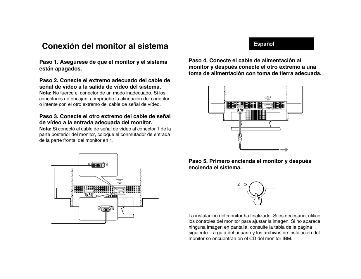 Conexión del monitor al sistema | IBM P 275 User Manual | Page 10 / 24