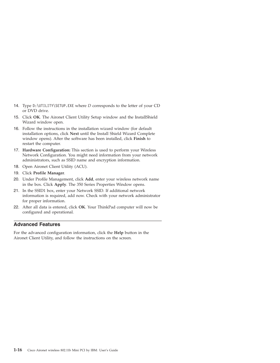 Advanced features | IBM 802.11B User Manual | Page 22 / 24