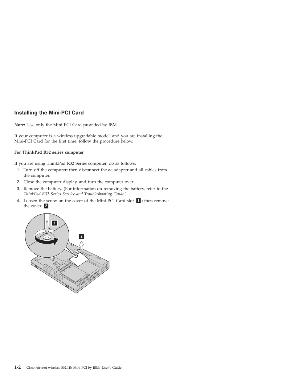 Installing the mini-pci card | IBM 802.11B User Manual | Page 8 / 24