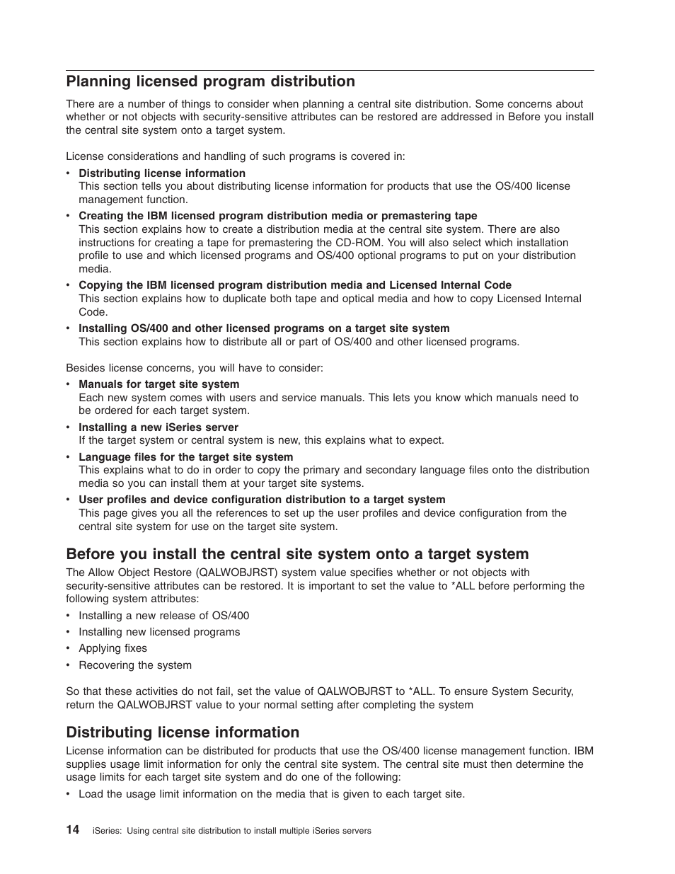 Planning licensed program distribution, Distributing license information | IBM iSeries User Manual | Page 20 / 64