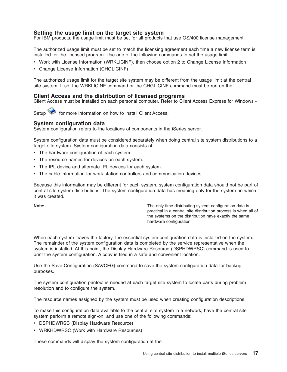 Setting the usage limit on the target site system, System configuration data | IBM iSeries User Manual | Page 23 / 64