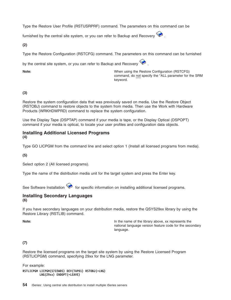 Installing additional licensed programs, Installing secondary languages | IBM iSeries User Manual | Page 60 / 64