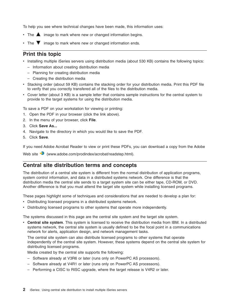 Print this topic, Central site distribution terms and concepts | IBM iSeries User Manual | Page 8 / 64