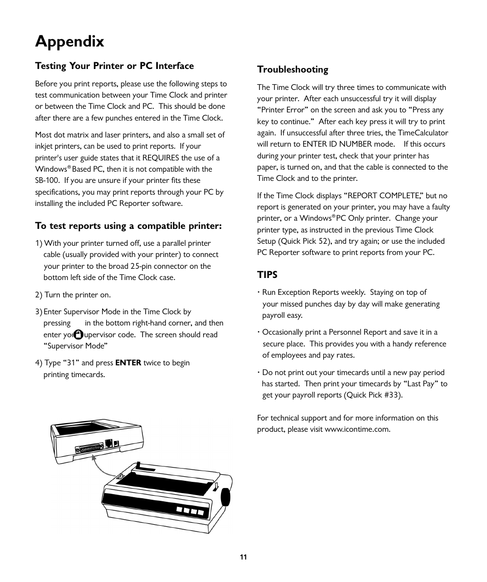 Appendix | ICON Enterprises EMPLOYEE TIME CLOCK SB-100 User Manual | Page 14 / 16