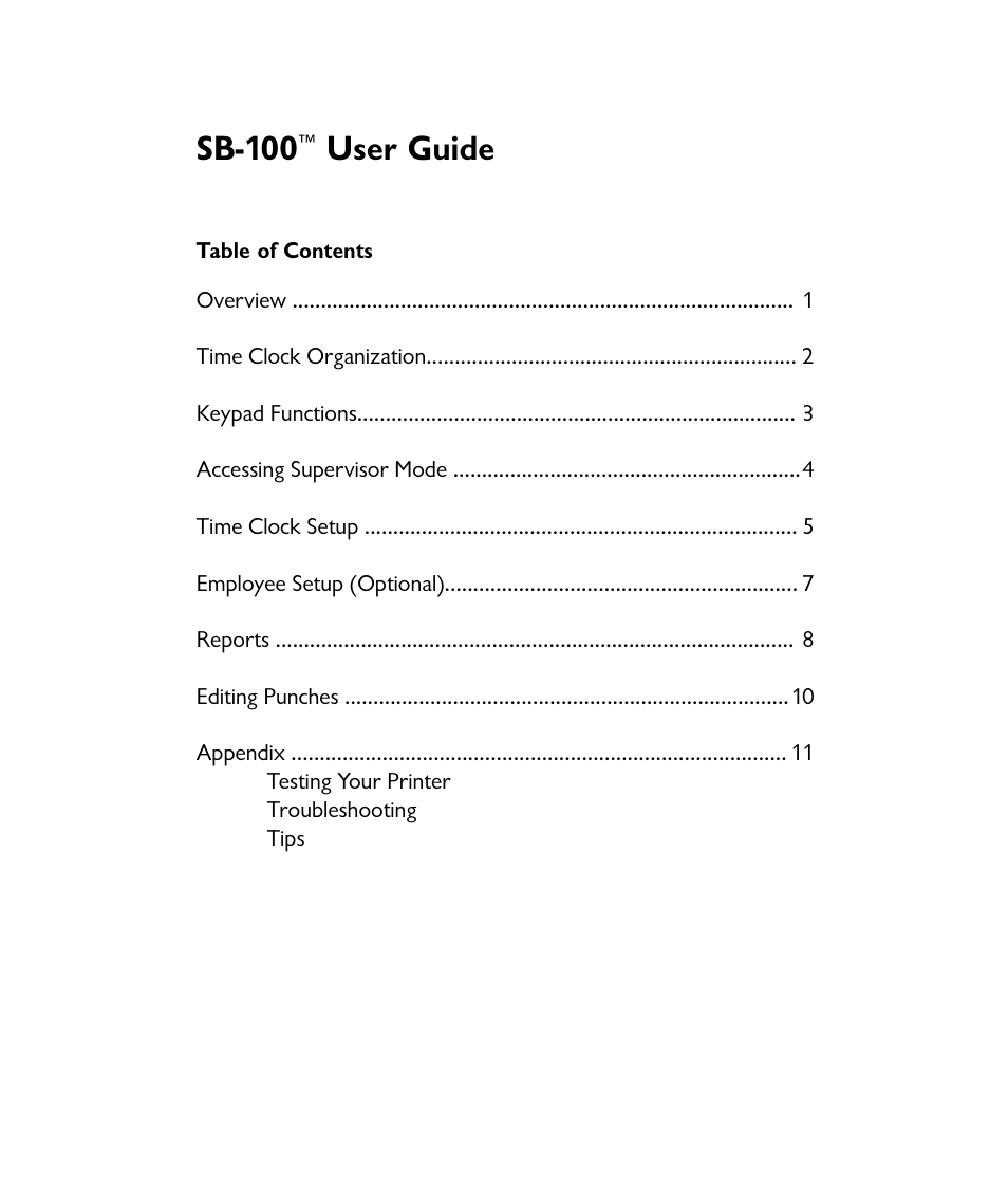 Sb-100, User guide | ICON Enterprises EMPLOYEE TIME CLOCK SB-100 User Manual | Page 3 / 16