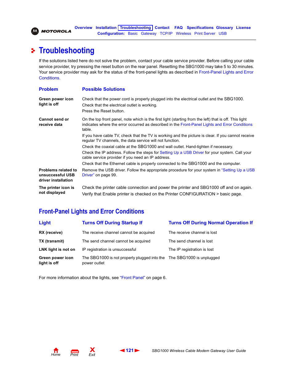 Troubleshooting, Front-panel lights and error conditions, Roubleshooting | Iomega SBG1000 User Manual | Page 127 / 154