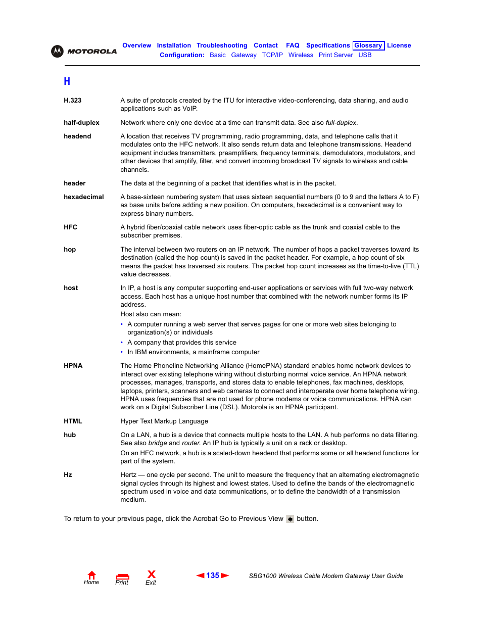 Hpna c, Hpna, Hubs | One or more ethernet, Hexadecimal, He host, Hosts t, Hosts, Host, Headend | Iomega SBG1000 User Manual | Page 141 / 154