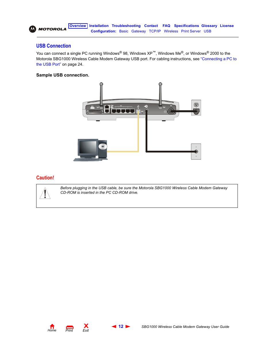 Usb connection, Caution | Iomega SBG1000 User Manual | Page 18 / 154