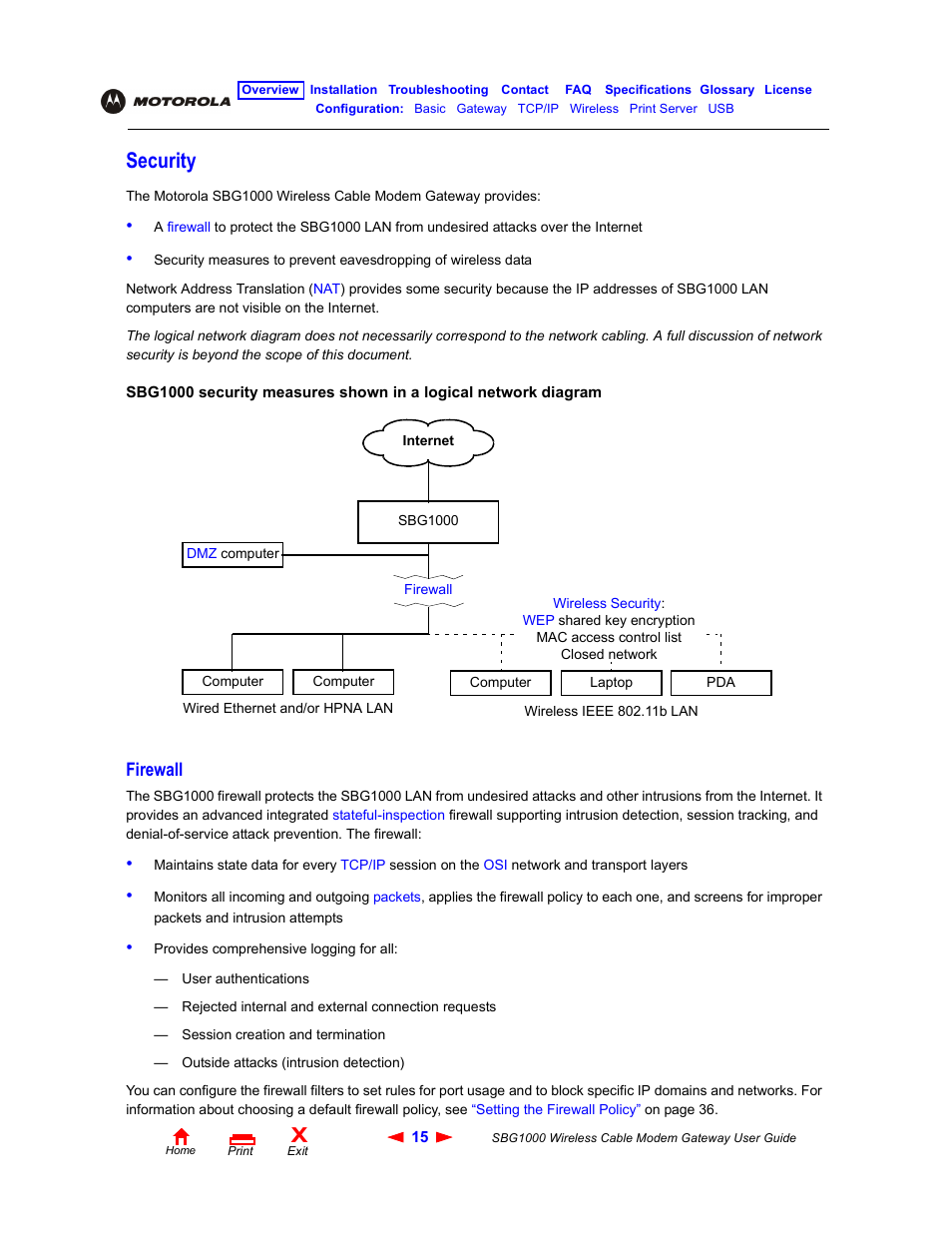 Security, Firewall | Iomega SBG1000 User Manual | Page 21 / 154