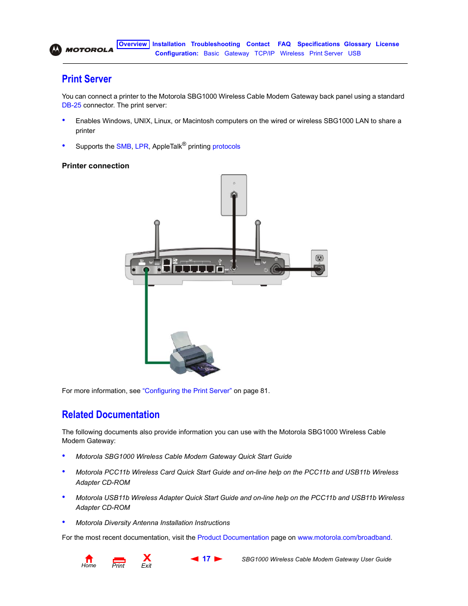 Print server, Related documentation, Print server related documentation | Iomega SBG1000 User Manual | Page 23 / 154