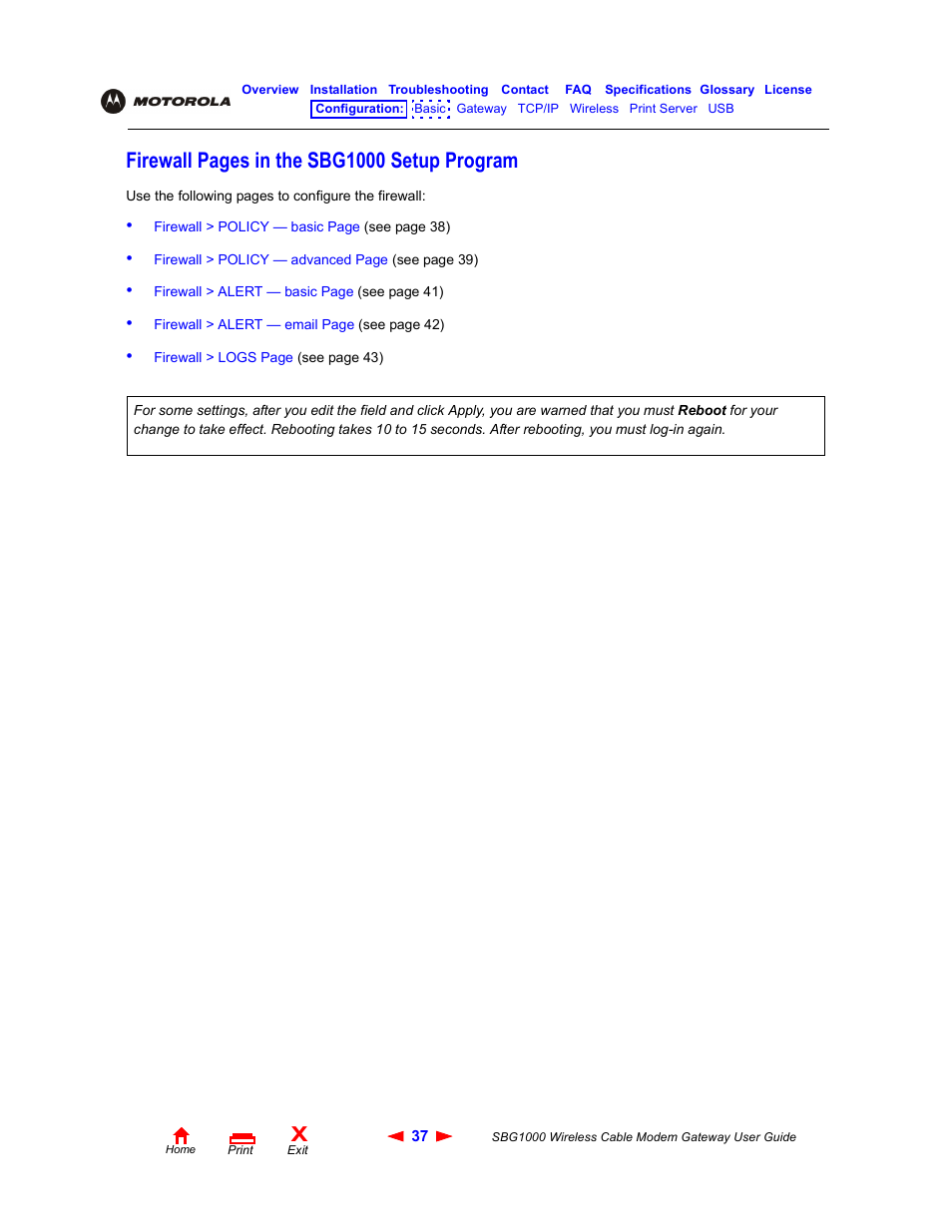 Firewall pages in the sbg1000 setup program | Iomega SBG1000 User Manual | Page 43 / 154