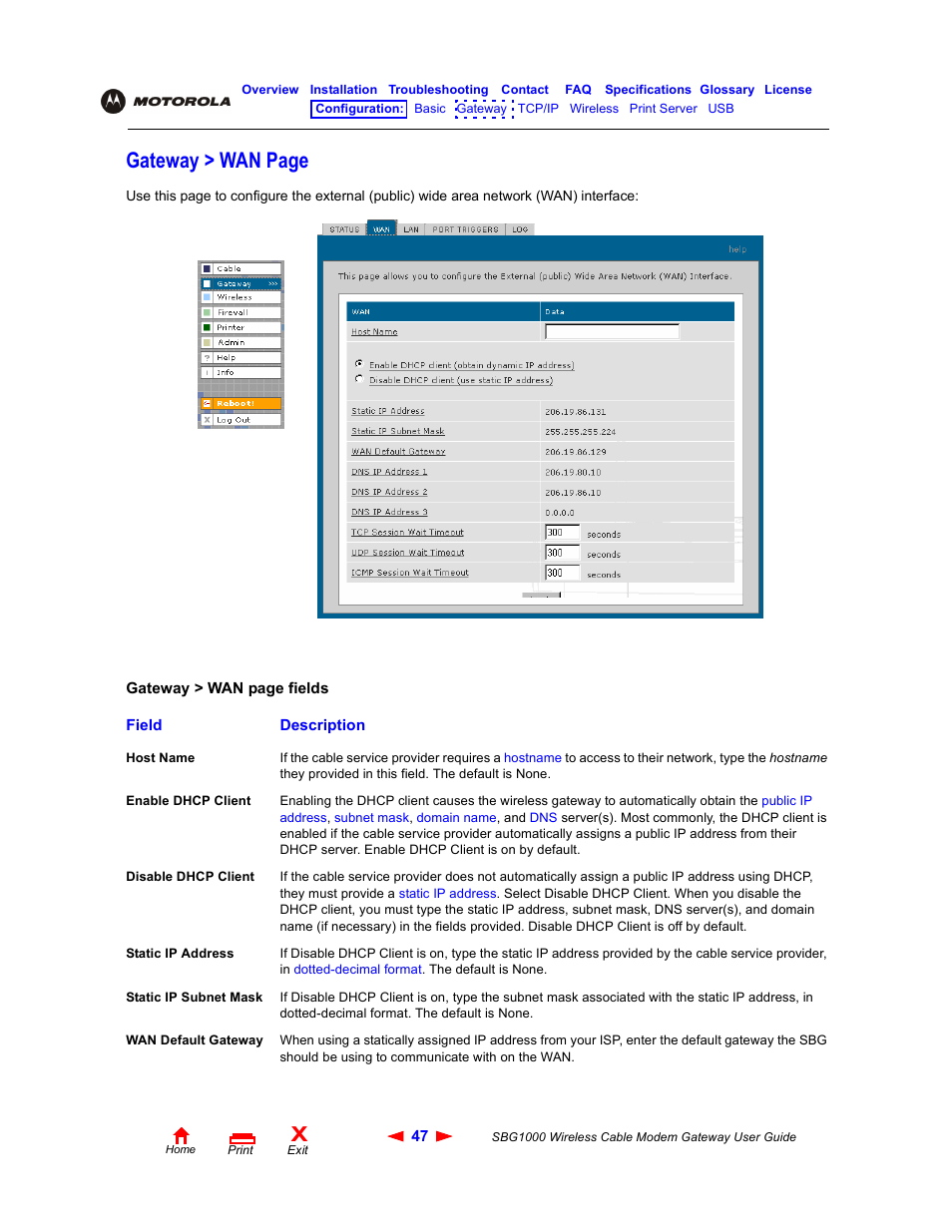 Gateway > wan page | Iomega SBG1000 User Manual | Page 53 / 154