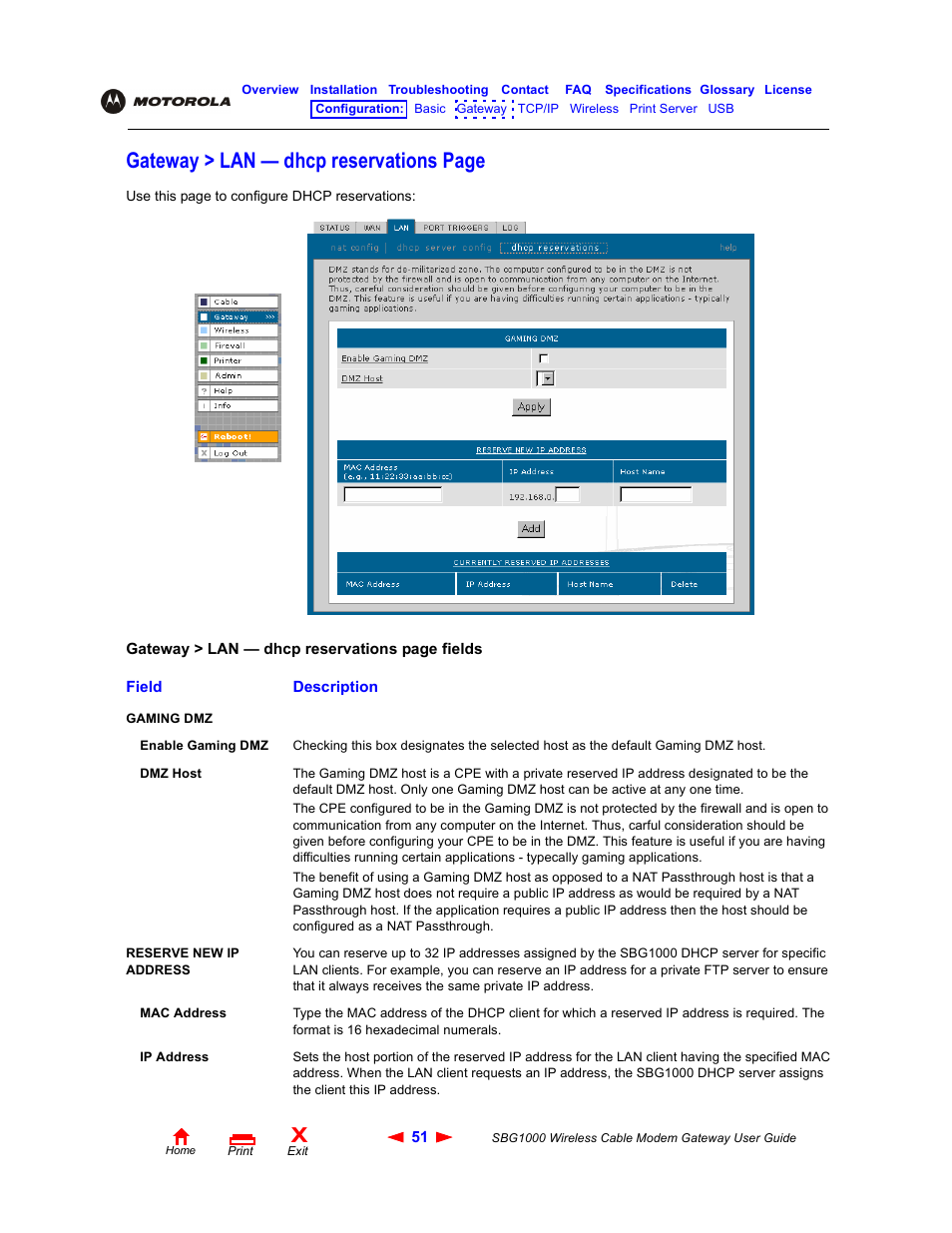 Gateway > lan — dhcp reservations page | Iomega SBG1000 User Manual | Page 57 / 154