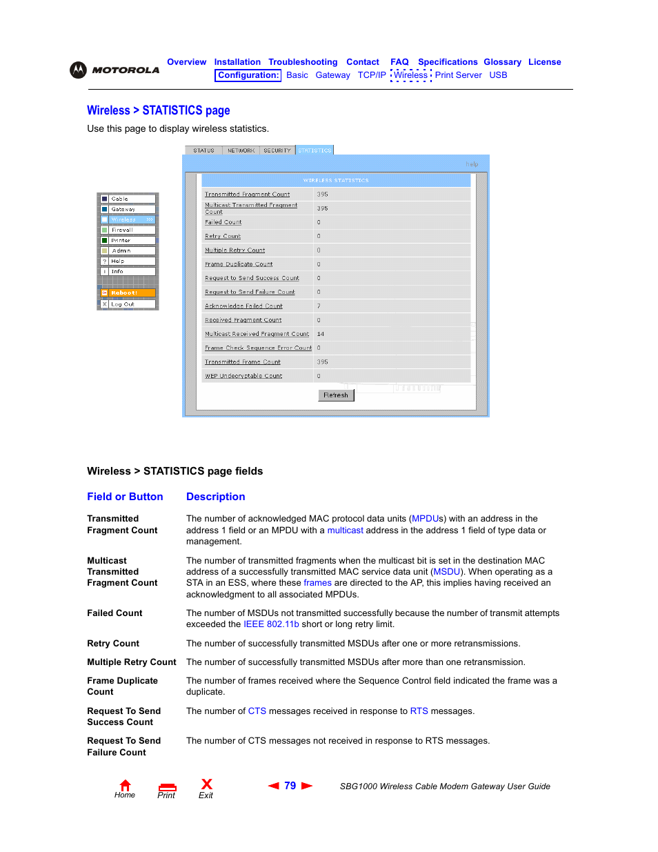 Wireless > statistics page | Iomega SBG1000 User Manual | Page 85 / 154