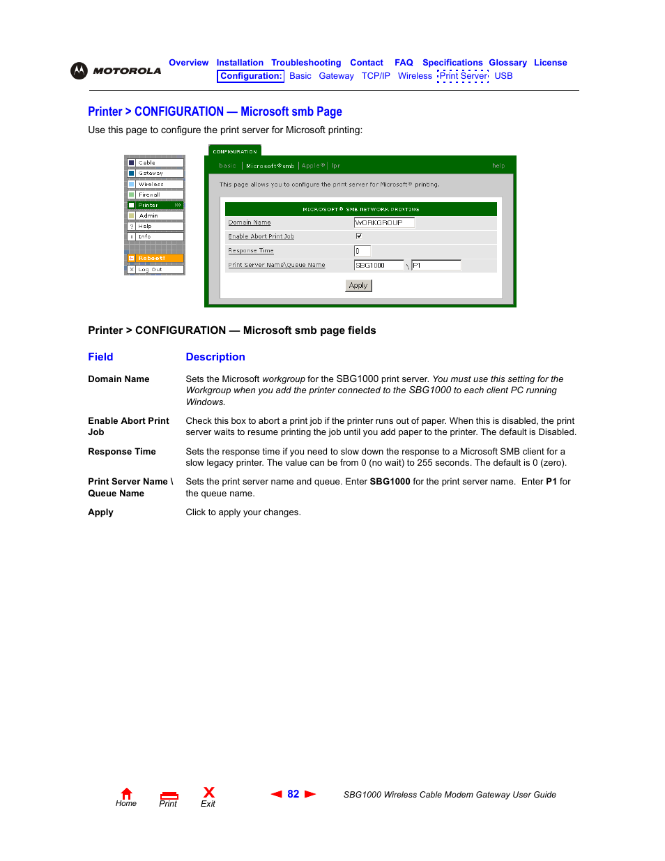 Printer > configuration — microsoft smb page | Iomega SBG1000 User Manual | Page 88 / 154