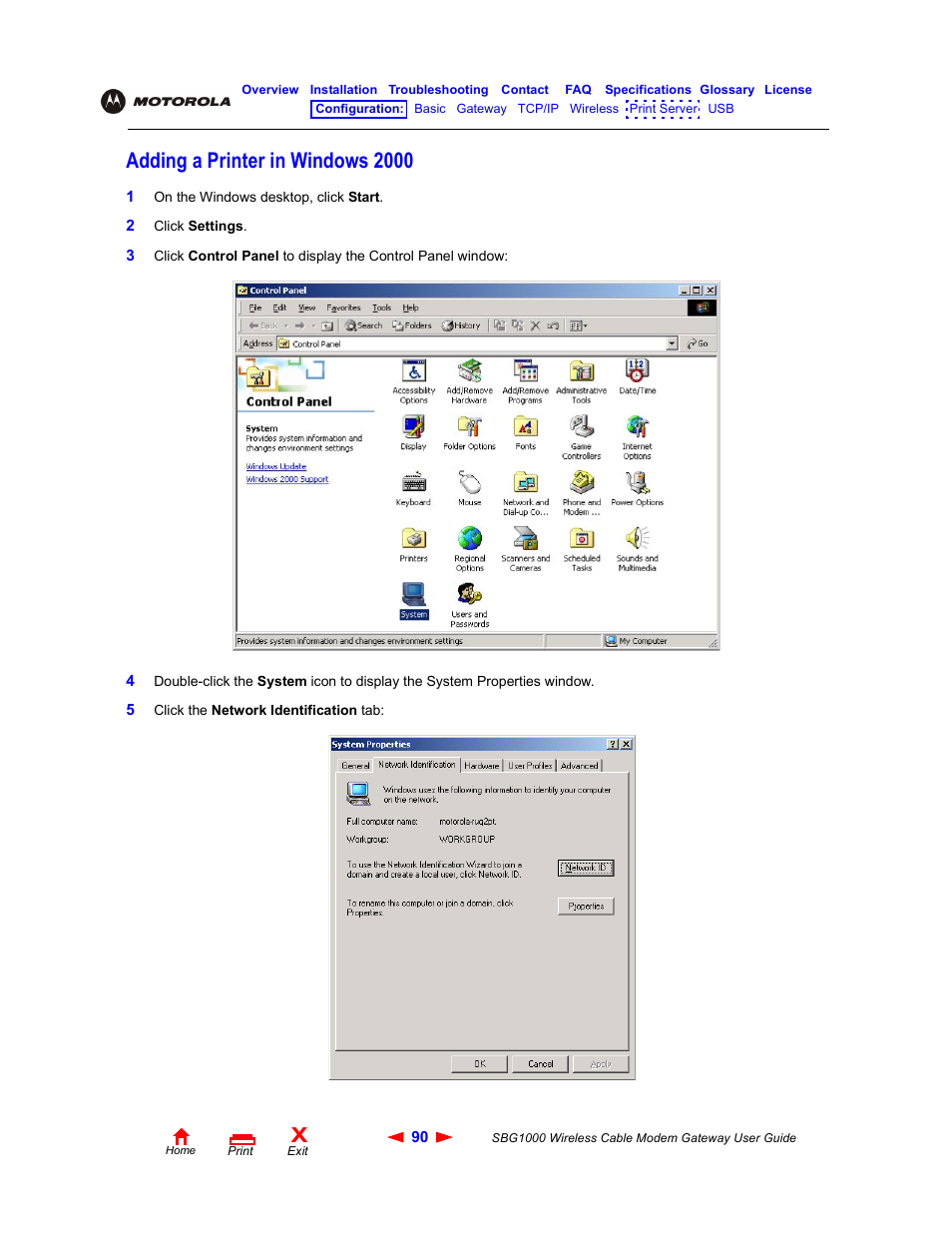 Adding a printer in windows2000, Adding a printer in windows 2000 | Iomega SBG1000 User Manual | Page 96 / 154