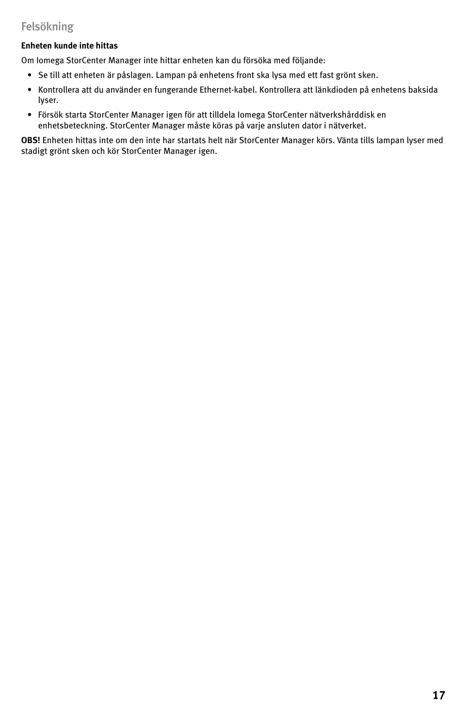 17 felsökning | Iomega StorCenter ix-Series User Manual | Page 17 / 40