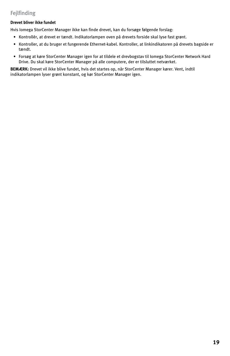 19 fejlfinding | Iomega StorCenter ix-Series User Manual | Page 19 / 40