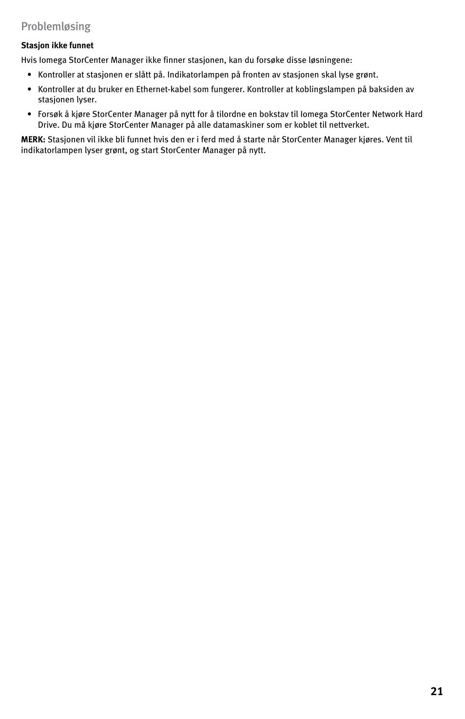 21 problemløsing | Iomega StorCenter ix-Series User Manual | Page 21 / 40