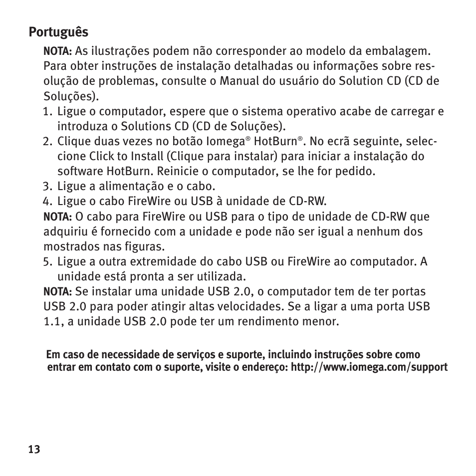 Português | Iomega HotBurn User Manual | Page 12 / 26