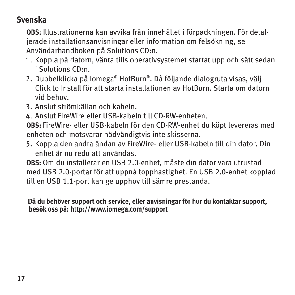 Svenska | Iomega HotBurn User Manual | Page 16 / 26