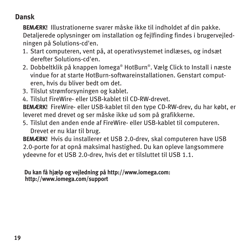 Dansk | Iomega HotBurn User Manual | Page 18 / 26